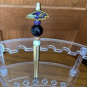 Handcrafted, beaded, NFL Ravens gold pen